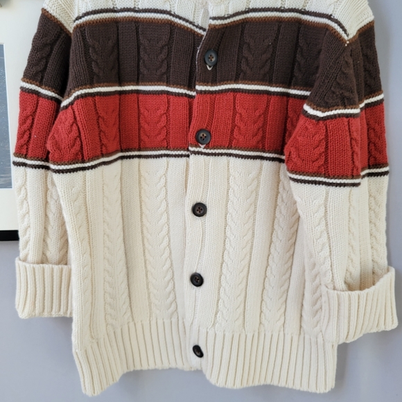 Janie and Jack Cable Knit Color Block Button up Fall Cardigan Sweater 4 - Picture 7 of 10